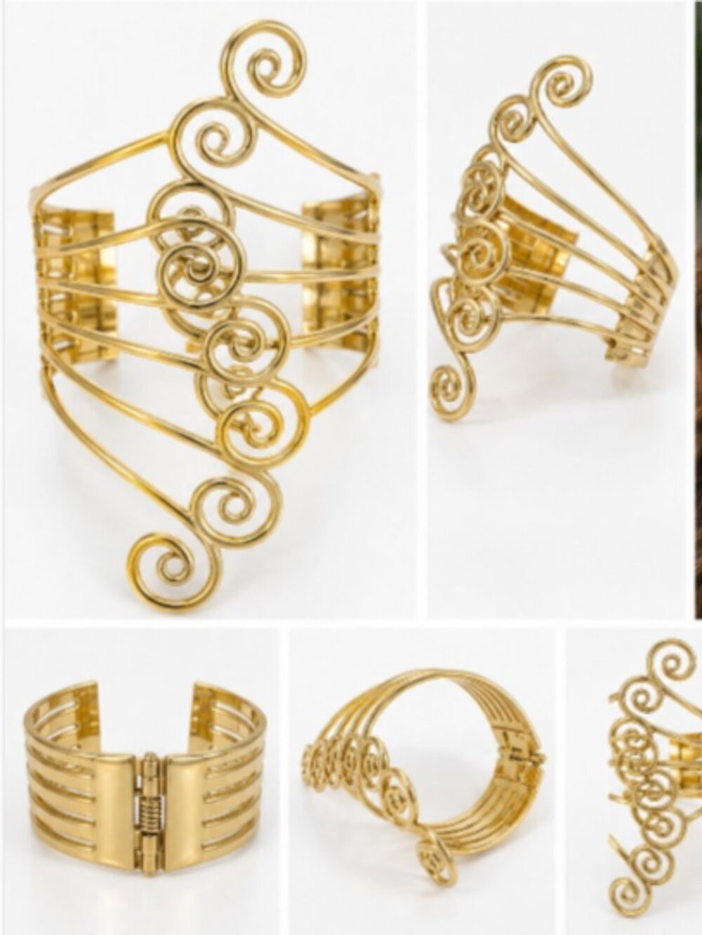 Gold-Tone Statement Cuff Bracelet with Spiral Scroll Design